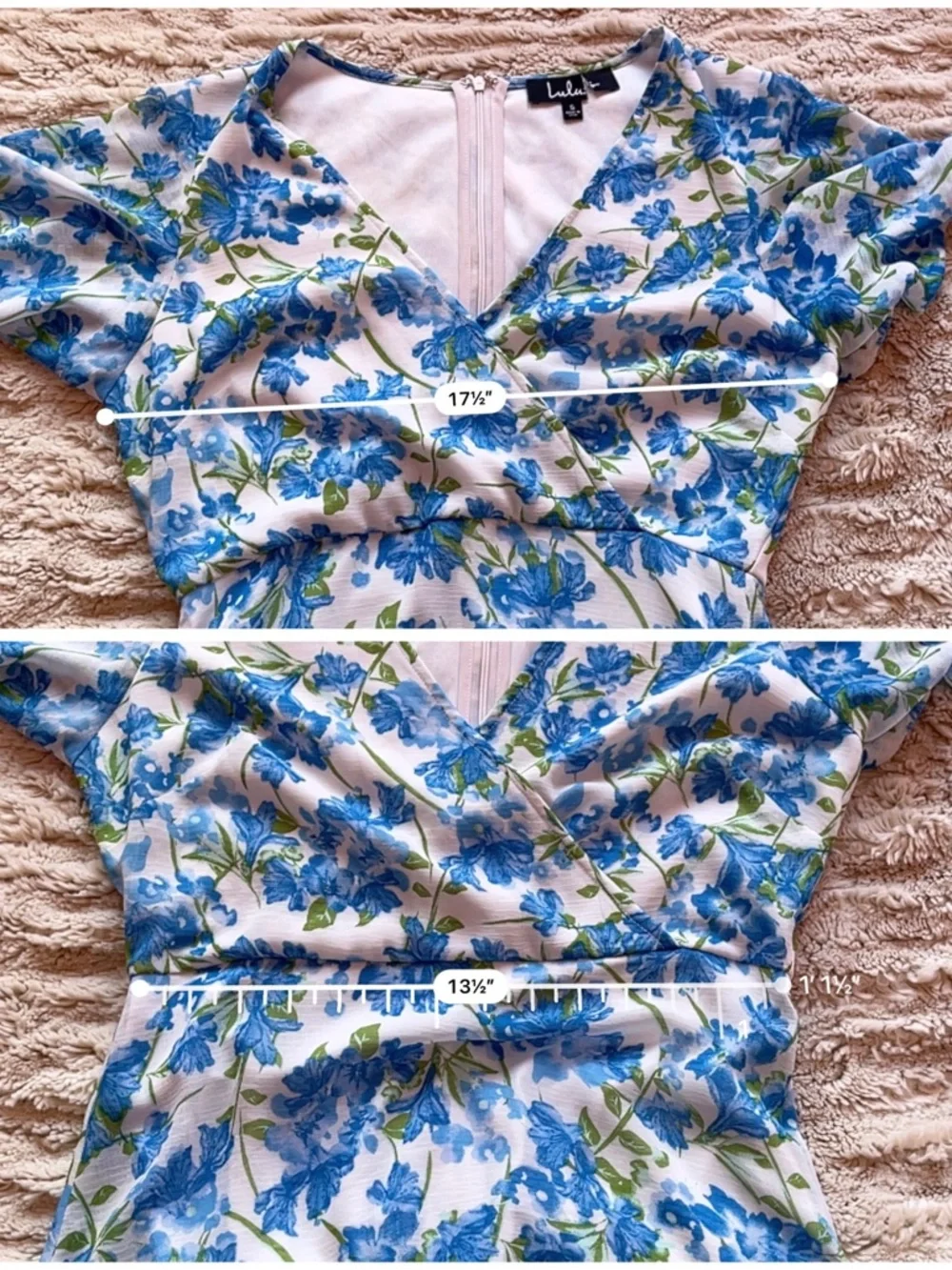 Lulus Glorious White and Light Blue Floral Print Ruffled Mini Dress 💐🩵🌿 - Picture 10 of 11